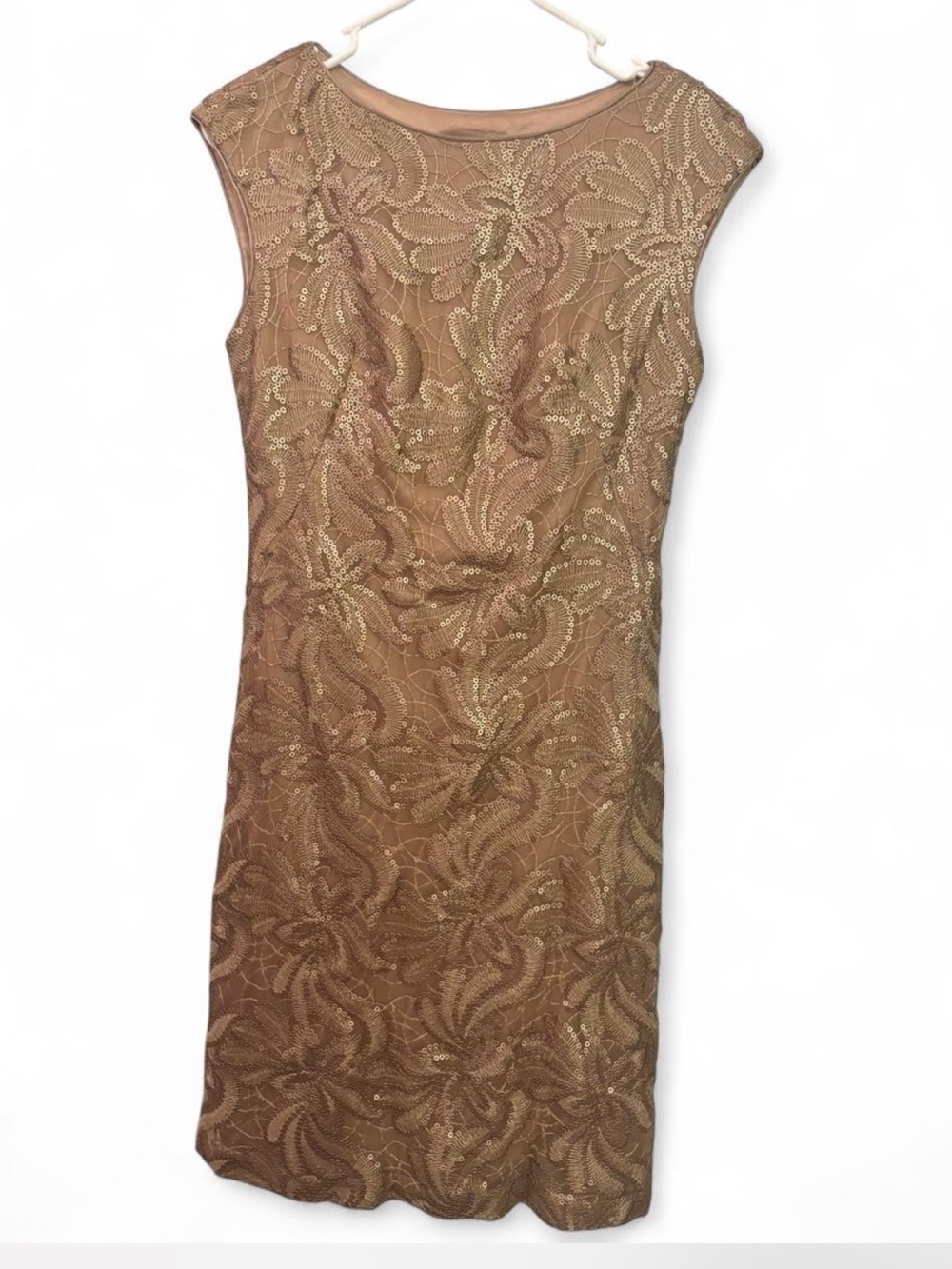 Sue Wong Bronze Gold Sequin Midi Dress